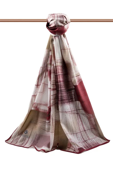 LÜKS MEDİNE İPEĞİ GEOMETRİK DESENLİ BORDO RENKLİ 75X195 KIRIŞMAZ ŞAL MOSS KREP DİKİŞ TİPİ İTALYAN DİKİŞLİ - Resim 2