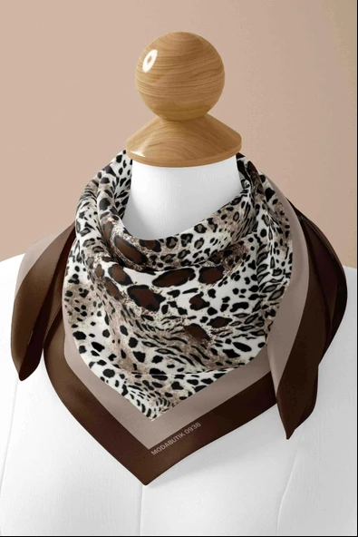 Kadın Kahverengi Koyu Kestane Leopar Desenli 50x50 Bandana - DG0938 - Resim 3