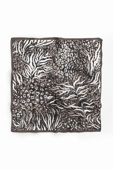 Z21 Kadın Yaprak Desenli Bandana 50x50 Kahverengi Beyaz - DG0267 - Resim 2