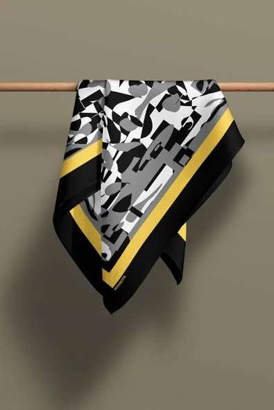 Kadın Siyah Beyaz Complex Desenli 50x50 Bandana HYL DG0976-22 - Resim 5