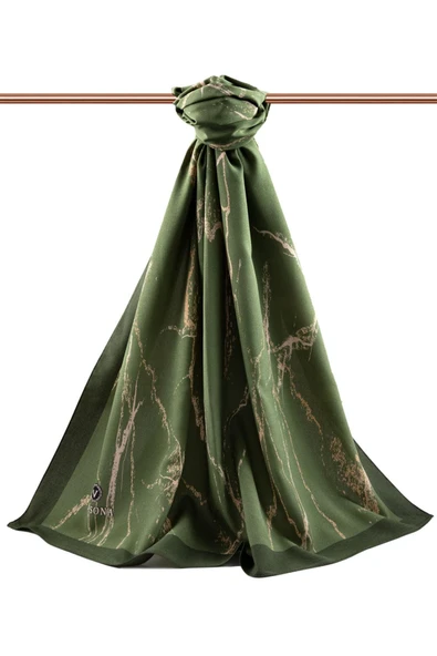 LÜKS MEDİNE İPEĞİ MERMER DESENLİ HAKİ YEŞİLİ RENKLİ 75X195 KIRIŞMAZ ŞAL MOSS KREP DİKİŞ TİPİ İTALYAN DİKİŞLİ - Resim 2