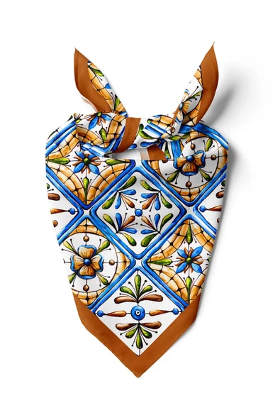 E29 Kadın Kareli Desenli Bandana 50x50 Mavi Sarı DG0338-22 ürün görseli 1