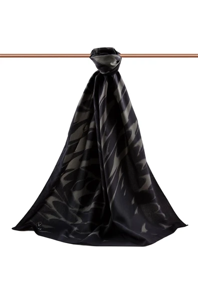 LÜKS MEDİNE İPEĞİ GEOMETRİK DESENLİ GRİ RENKLİ 75X195 KIRIŞMAZ ŞAL MOSS KREP DİKİŞ TİPİ İTALYAN DİKİŞLİ - Resim 2