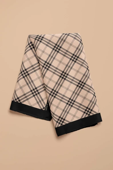 G36 Kadın Krem Kare Desenli 50x50 Bandana - Resim 4