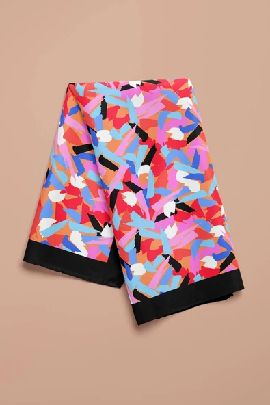 B39 Kadın Çok Renkli Fırça Efekli Desenli 50x50 Bandana HYL DG0758-22 - Resim 4