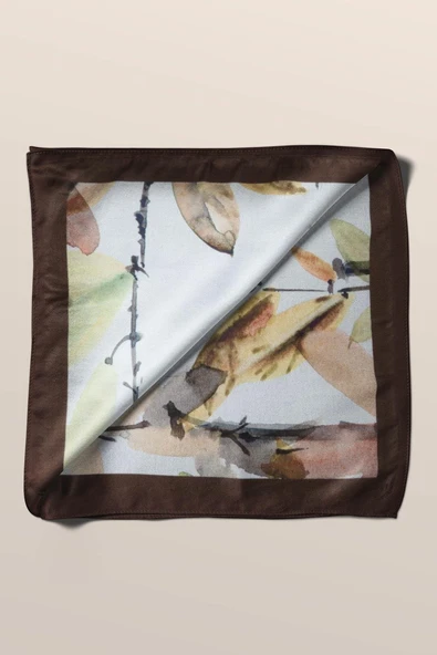 B108 Kadın Yaprak Desenli Bandana 50x50 Yeşil Kahverengi DG0443-22 Snz - Resim 5