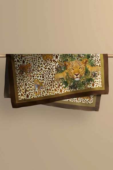 D58 Kadın Kaplan Desenli 50x50 Bandana HYL DG01288-22 - Resim 3