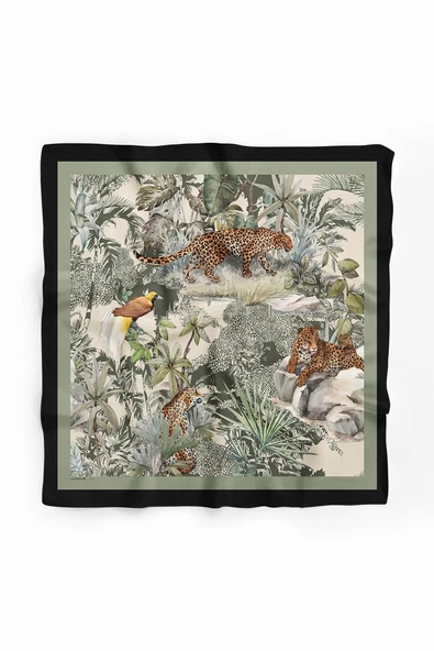 H35 Kadın Su Yeşili Krem Amazon Desenli Bandana HYL DG01124-22 - Resim 2