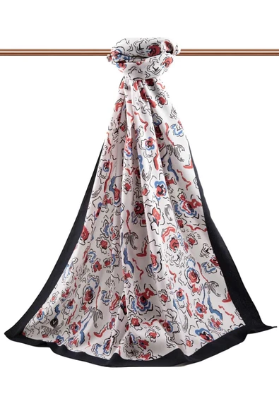 LÜKS MEDİNE İPEĞİ ÇİÇEKLİ KIRMIZI - İNDİGO RENKLİ 75X195 KIRIŞMAZ ŞAL MOSS KREP DİKİŞ TİPİ İTALYAN DİKİŞLİ - Resim 2