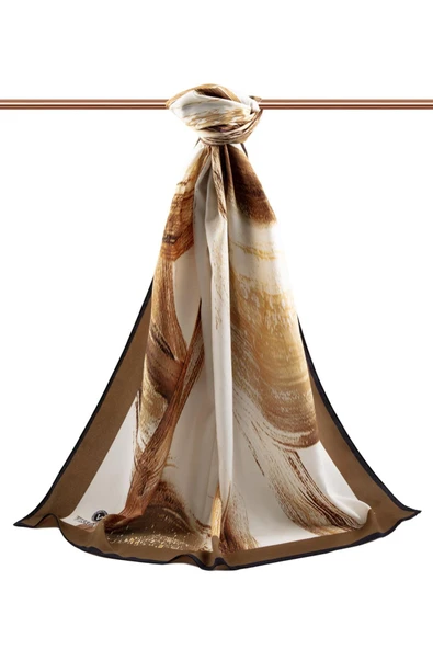 LÜKS MEDİNE İPEĞİ FIRÇA DESENLİ HARDAL RENKLİ 75X195 KIRIŞMAZ ŞAL MOSS KREP DİKİŞ TİPİ İTALYAN DİKİŞLİ - Resim 2