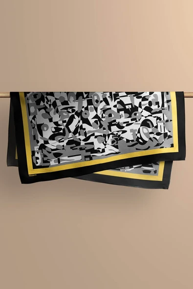 Kadın Siyah Beyaz Complex Desenli 50x50 Bandana HYL DG0976-22 - Resim 4