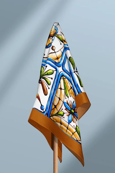 E29 Kadın Kareli Desenli Bandana 50x50 Mavi Sarı DG0338-22 - Resim 6