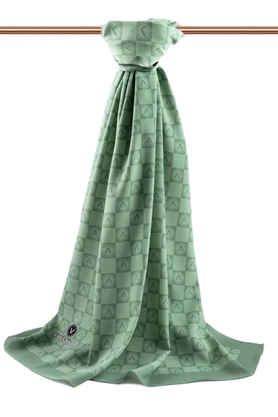 LÜKS MEDİNE İPEĞİ MONOGRAM DESENLİ KÜF YEŞİLİ RENKLİ 75X195 KIRIŞMAZ ŞAL MOSS KREP DİKİŞ TİPİ İTALYAN DİKİŞLİ - Resim 2