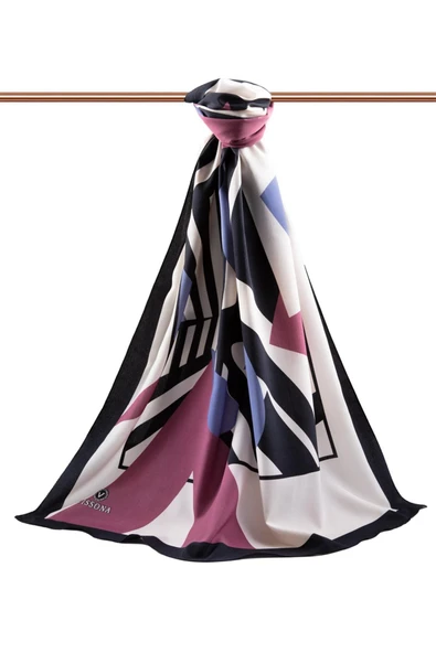 LÜKS MEDİNE İPEĞİ  DESENLİ İNDİGO  RENKLİ 75X195 KIRIŞMAZ ŞAL MOSS KREP DİKİŞ TİPİ İTALYAN DİKİŞLİ - Resim 2