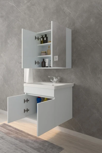 Tokyo Seramik Lavabolu Modern Aynalı Banyo Dolabı MDF - Resim 4