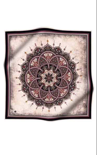 % 57 İPEK % 43 VİSKON Twill İpek Şal Desenli Siyah - Bordo Renkli 90x90 Eşarp Dikim Şekli : El Dikişi - Resim 2