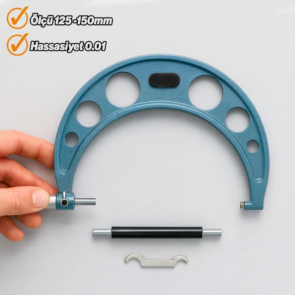 Dış Çap Mikrometresi 125-150 mm Yüksek Hassasiyetli Ölçüm Aleti Profesyonel Metal Gövde - Resim 4