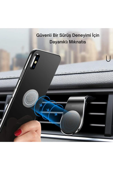 Mıknatıslı L Şeklinde Mandallı Araç İçi Oto Telefon Tutucu Klima Izgarasına Geçmeli A Kalite - Resim 2