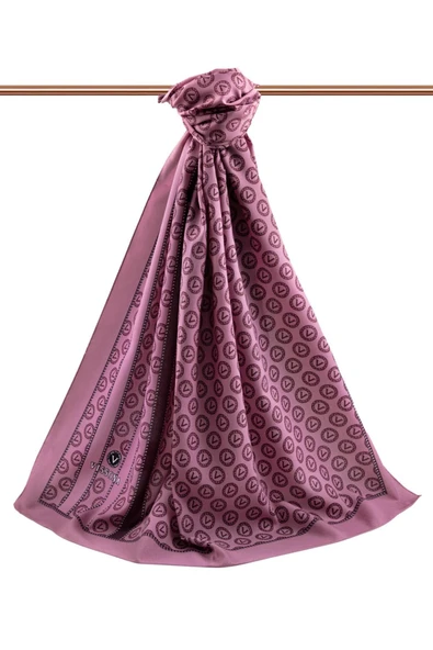 LÜKS MEDİNE İPEĞİ DEGRADELİ MONOGRAM DESENLİ PUDRA RENKLİ 75X195 KIRIŞMAZ ŞAL MOSS KREP DİKİŞ TİPİ İTALYAN DİKİŞLİ - Resim 2