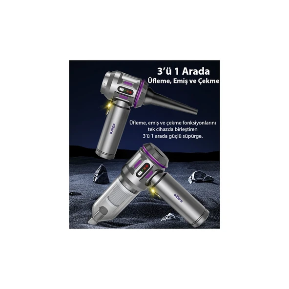 Ezere 16000PA Güçlü Dijital Göstergeli Vakumlu Kablosuz Üflemeli Mini Araç Süpürgesi - Resim 3