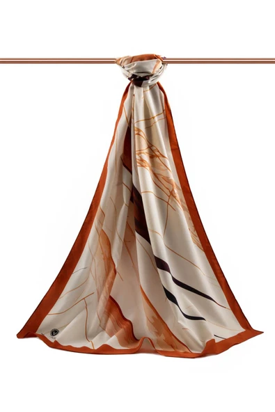 LÜKS MEDİNE İPEĞİ ÇİZGİ DESENLİ TABA RENKLİ 75X195 KIRIŞMAZ ŞAL MOSS KREP DİKİŞ TİPİ İTALYAN DİKİŞLİ - Resim 2