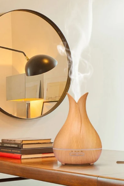 Masaüstü Hava nemlendirici Ahşap Görünümlü 7 LED Renk Ultrasonik Aromaterapi Hava Temizleyici 550mL - Resim 7