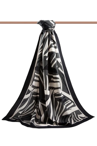 LÜKS MEDİNE İPEĞİ ÇİZGİ DESENLİ FÜME RENKLİ 75X195 KIRIŞMAZ ŞAL MOSS KREP DİKİŞ TİPİ  İTALYAN DİKİŞLİ - Resim 2