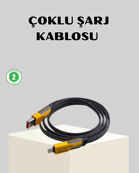 65W Çoklu Şarj Kablosu 4’ü 1 Arada Örgülü Hızlı Veri Aktarım USBC USBA ürün görseli 1