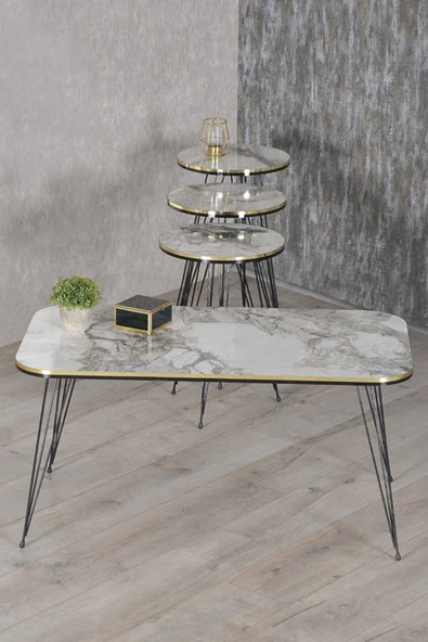 Zigon Sehpa Ve Orta Sehpa Kr Set Siyah Tel Ayak Çift Altın Efes ürün görseli 1