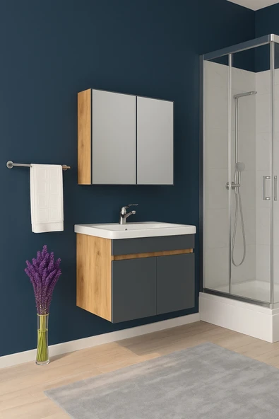 Tokyo Seramik Lavabolu Modern Aynalı Banyo Dolabı MDF - Resim 2