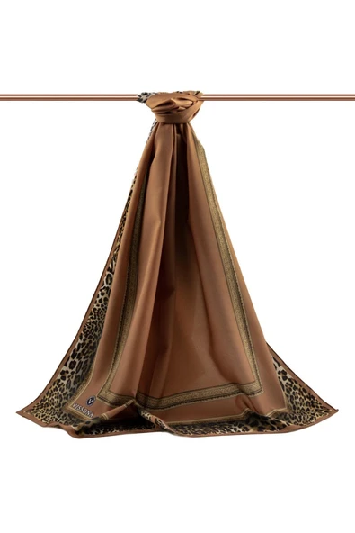 LÜKS MEDİNE İPEĞİ LEOPAR BORDÜR DESENLİ BAKIR RENKLİ 75X195 KIRIŞMAZ ŞAL MOSS KREP DİKİŞ TİPİ İTALYAN DİKİŞLİ - Resim 2