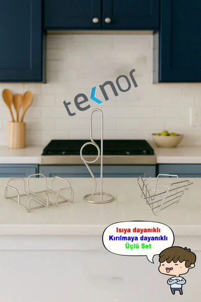 3'lü Servis Sunum Seti, Kağıt Havluluk, Kare Peçetelik, Üçgen Meyve Sepeti ürün görseli 1