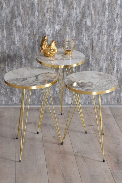 Zigon Sehpa Ve Orta Sehpa Elips Set Gold Efes Tel - Resim 11