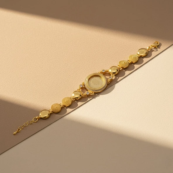 Altın Kaplama İmitasyon Zirkon Taşlı Çeyrek Altınlı Bileklik BLK-1203 - Resim 4