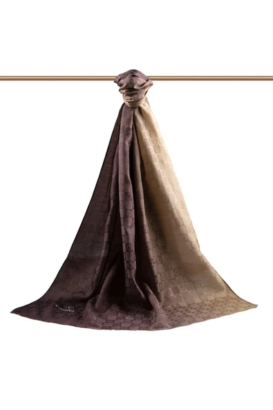 Vissona %57 İPEK %43 PAMUK Degrade Desenli Sütlü Kahverengi Renkli Şal -  70x190 Dikiş Tipi İtalyan Dikişli - Resim 2