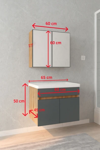 Tokyo Seramik Lavabolu Modern Aynalı Banyo Dolabı MDF - Resim 8