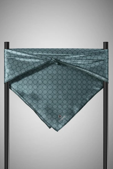 %100 Twill İpek Monogram Desenli Cam Göbeği Renkli 90x90 Eşarp Dikim Şekli : El Dikişi - Resim 4