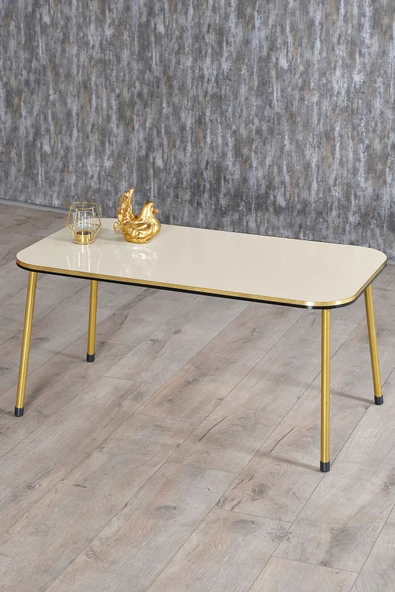 Zigon Sehpa Ve Orta Sehpa Kr Set Çift Gold Krem Metal - Resim 2