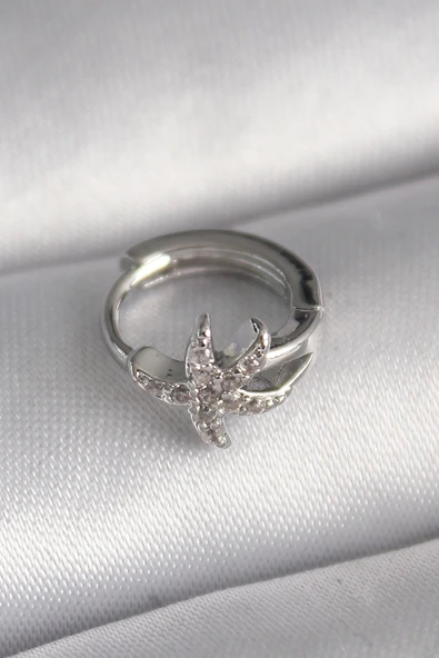 316L Çelik Gümüş Renk Zirkon Taşlı Deniz Yıldızı Model Tragus Piercing ürün görseli