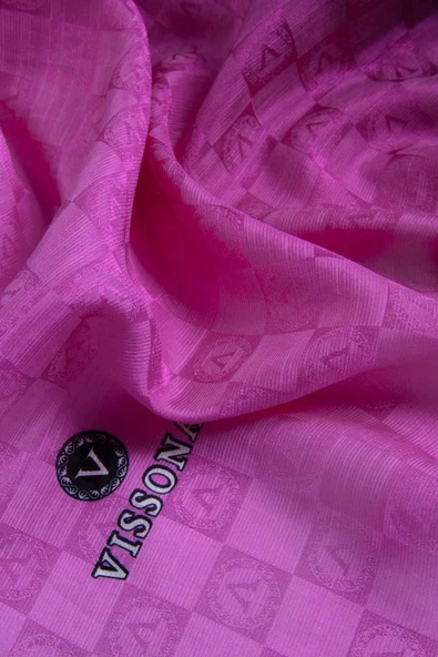 Vissona %57 İPEK %43 PAMUK Degrade Desenli Pembe Renkli Şal -  70x190 Dikiş Tipi İtalyan Dikişli - Resim 4