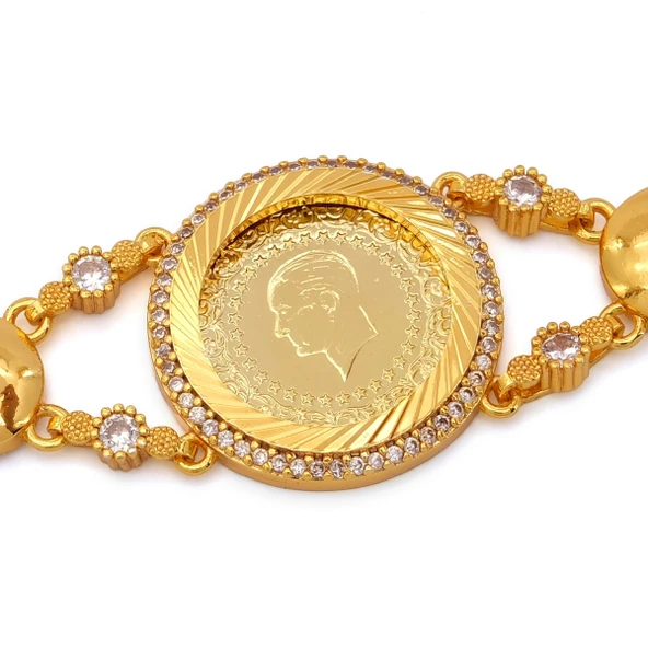 Altın Kaplama İmitasyon Zirkon Taşlı Çeyrek Altınlı Bileklik BLK-1203 - Resim 2