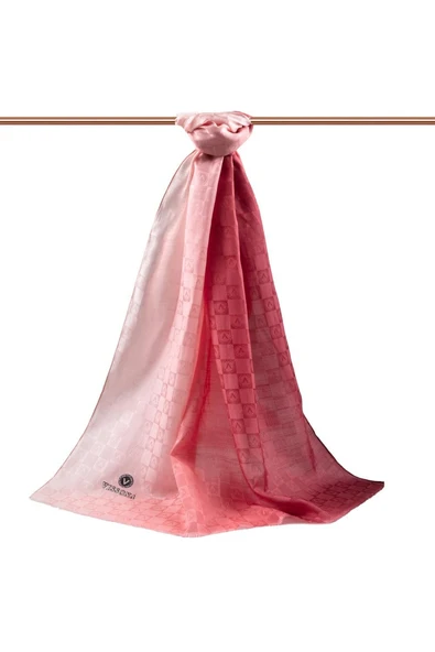 Vissona %57 İPEK %43 PAMUK Degrade Desenli Pudra Renkli Şal -  70x190 Dikiş Tipi İtalyan Dikişli - Resim 2