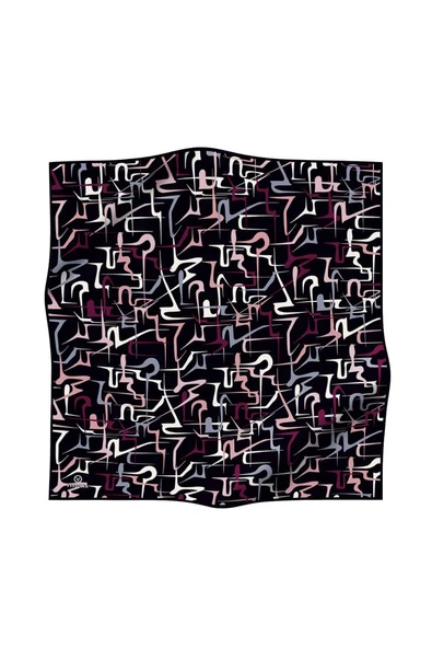 %100 Twill İpek Soyut Geometrik Desenli Mürdüm - Pudra Renkli 90x90 Eşarp Dikim Şekli : El Dikişi - Resim 2