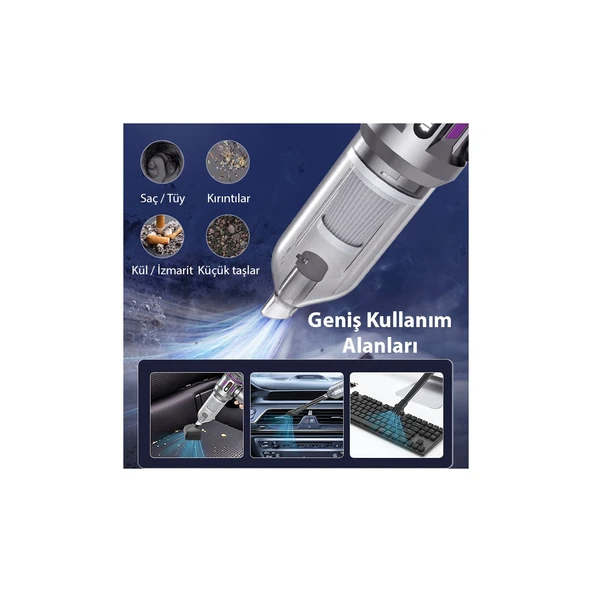 Ezere 16000PA Güçlü Dijital Göstergeli Vakumlu Kablosuz Üflemeli Mini Araç Süpürgesi - Resim 4