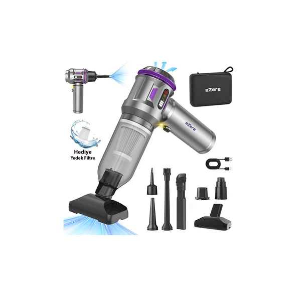 Ezere 16000PA Güçlü Dijital Göstergeli Vakumlu Kablosuz Üflemeli Mini Araç Süpürgesi ürün görseli