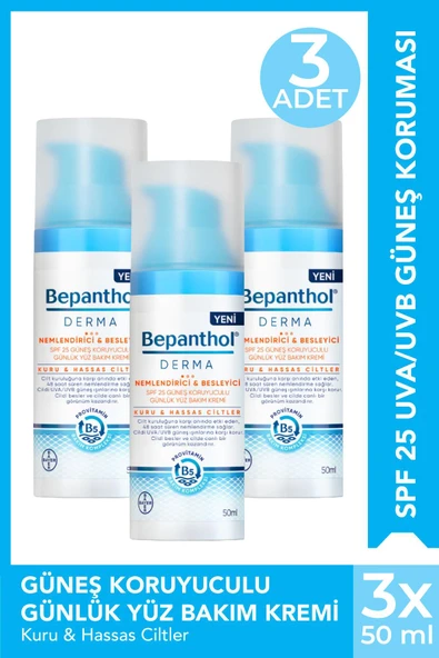 Bepanthol Derma Nemlendirici & Besleyici SPF25 Günlük Yüz Bakım Kremi 50 ml 3 Adet ürün görseli 1