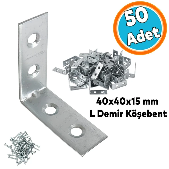 Metal Köşebent 40x40x15 mm (50 ADET) Kalın L Demiri Gönye Mobilya Duvar Sabitleme Bağlantı Aparatı ürün görseli