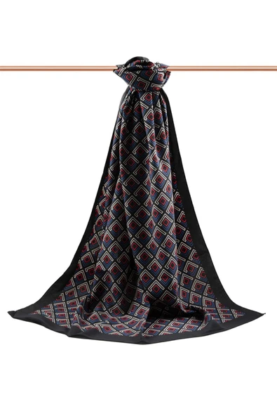 LÜKS MEDİNE İPEĞİ MİNİ MOTİF DESENLİ İNDİGO - KIRMIZI RENKLİ 75X195 KIRIŞMAZ ŞAL MOSS KREP DİKİŞ TİPİ İTALYAN DİKİŞLİ - Resim 2