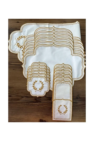 Mucit Home Amerikan Servis Ve  Masa Örtüsü 6 Kişilik 19 Parça Runner Seti Nakışlı Yemek Sunum Takımı ürün görseli