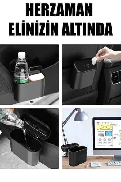 Mini Oto Çöp Kovası Abs Plastik Siyah - Resim 3